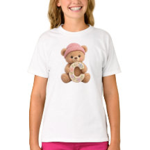 Söt Teddybjörn Initial C Blommig Flick T-Shirt