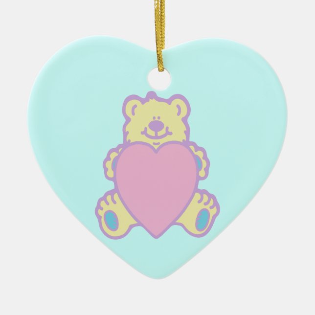 Söt teddybjörn kärlek hjärta julgransprydnad keramik (Framsidan)