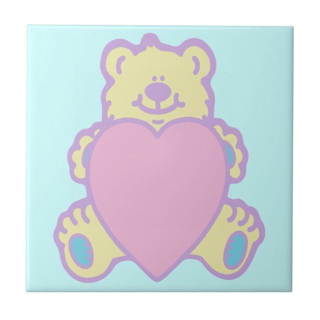 Söt teddybjörn kärlek hjärta kakelplatta (Framsidan)