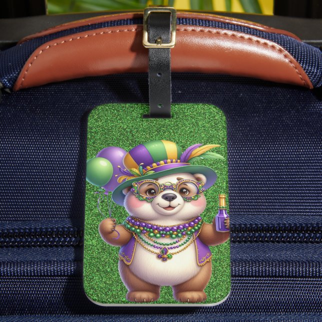 SÖT TEDDYBJÖRN KLÄDD FÖR MARDI GRAS BAGAGEBRICKA (Framsida Insitu 2)
