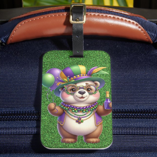 SÖT TEDDYBJÖRN KLÄDD FÖR MARDI GRAS BAGAGEBRICKA (Framsida Insitu 2)
