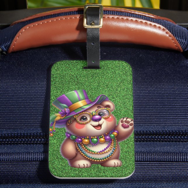 SÖT TEDDYBJÖRN KLÄDD FÖR MARDI GRAS BAGAGEBRICKA (Framsida Insitu 2)