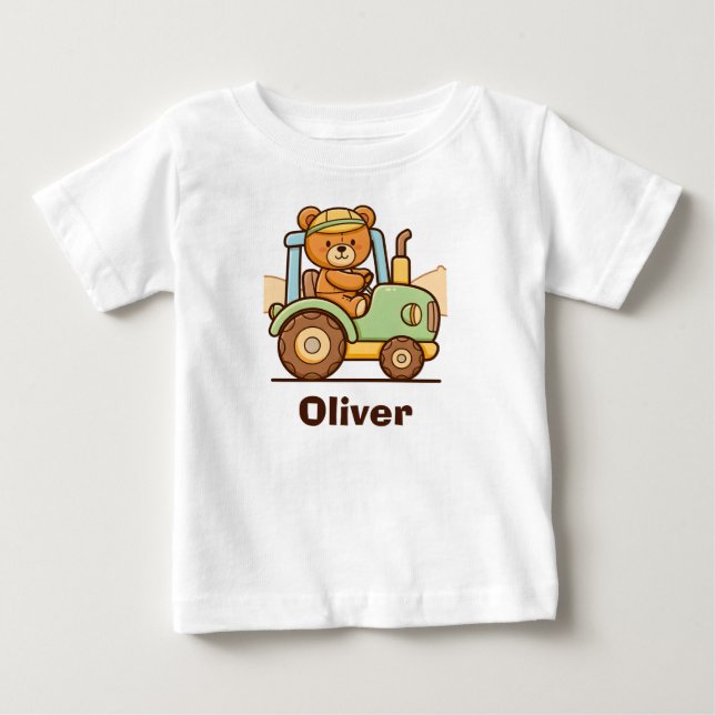 Söt teddybjörn kör grön traktor t shirt (Framsida)