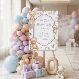 Söt Teddybjörn Lila Pastell Måne Ballonger Hjärtan