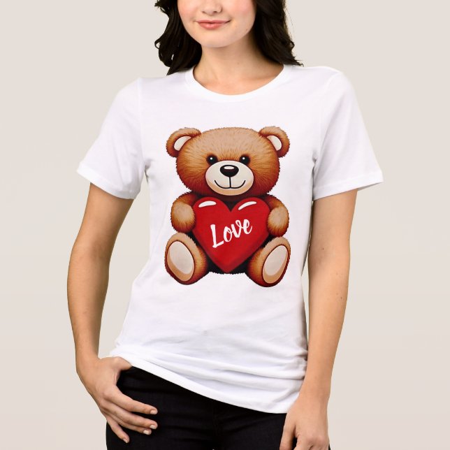Söt Teddybjörn "Love" Tri-Blend T-shirt (Framsida)
