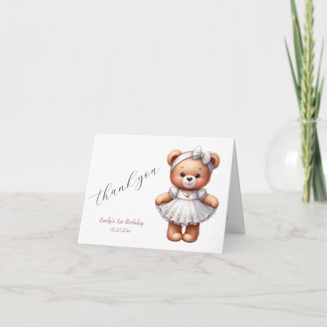 Söt teddybjörn med ballonger och presenter tack kort (Framsida)