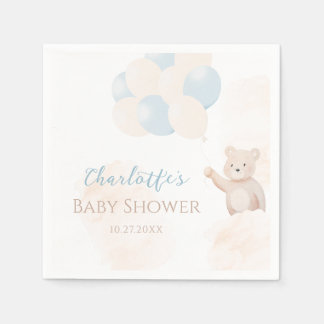 Söt teddybjörn med ballonger pojke baby shower pappersservett