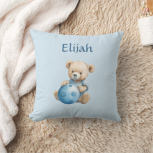Söt teddybjörn med blå boll kudde