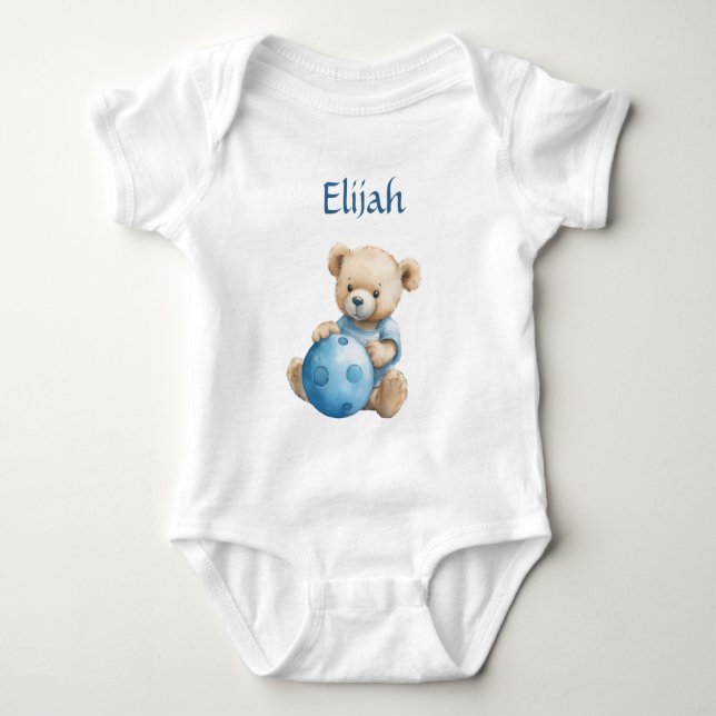 Söt teddybjörn med blå boll t shirt (Framsida)