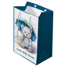 Söt teddybjörn med paraply pojke baby shower