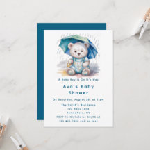 Söt teddybjörn med paraply pojke baby shower