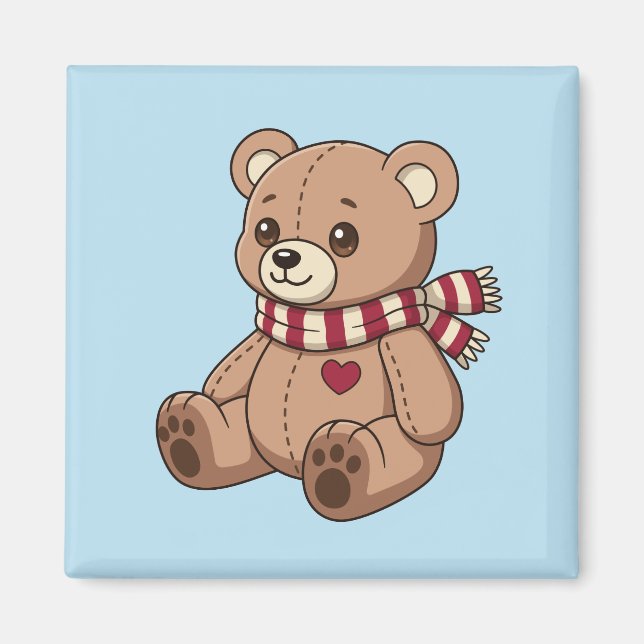 Söt teddybjörn med randig slöja blå magnet (Framsidan)