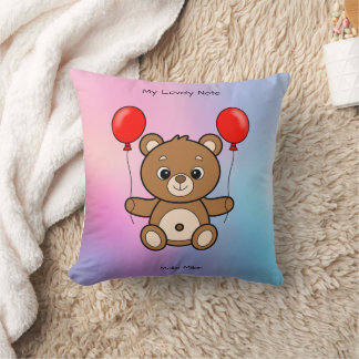 Söt teddybjörn med röda ballonger tecknad serie kudde