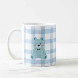 Söt Teddybjörn-mugg | Blå Gingham Kawaii-kopp Kaffemugg