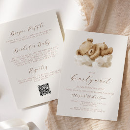 Söt teddybjörn neutral all-in-one baby shower inbjudningar