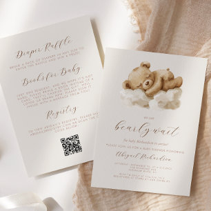 Söt teddybjörn neutral all-in-one baby shower inbjudningar