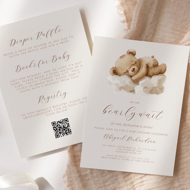 Söt teddybjörn neutral all-in-one baby shower inbjudningar (Skapare uppladdad)
