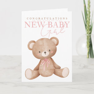 Söt teddybjörn Ny babyflicka Grattis Helgkort
