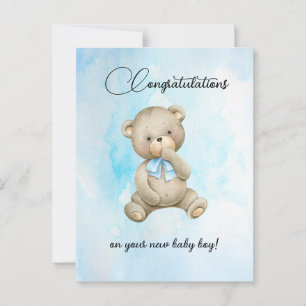 Söt teddybjörn nya baby pojke gratulationskort vykort