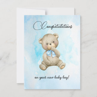 Söt teddybjörn nya baby pojke gratulationskort vykort