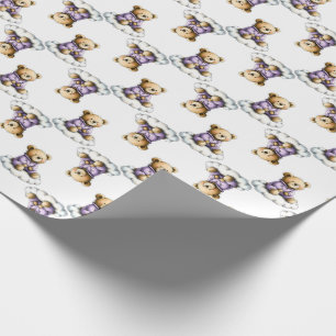 Söt teddybjörn på en fluffig moln lila pyjamas presentpapper