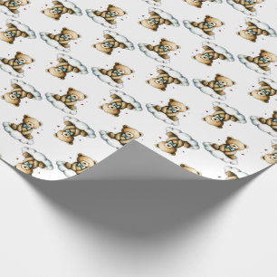 Söt teddybjörn på fluffig moln blå fluga presentpapper