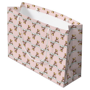 Söt teddybjörn på moln i rosa pyjamas