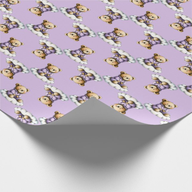 Söt teddybjörn på moln lila pyjamas presentpapper (Hörn)