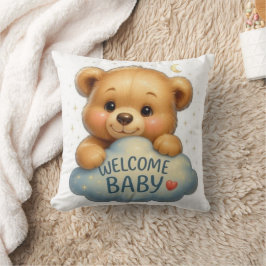 Söt teddybjörn på moln Välkommen bebis konst Kudde