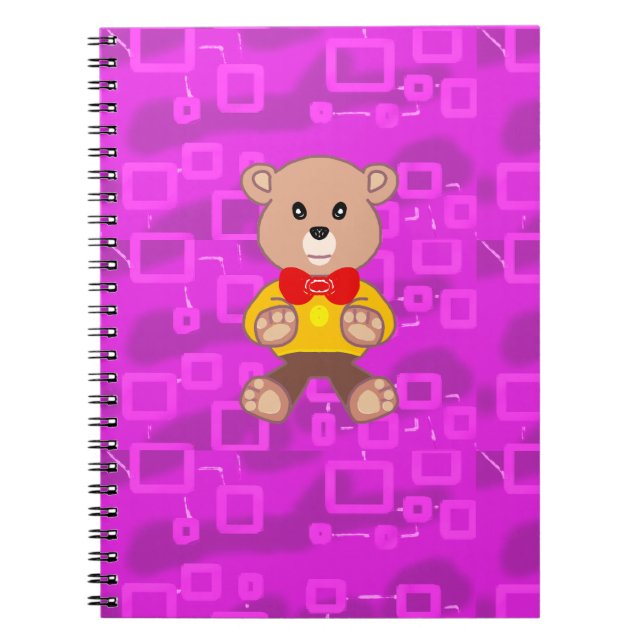 Söt teddybjörn på rosa geometrisk  anteckningsbok (Framsidan)