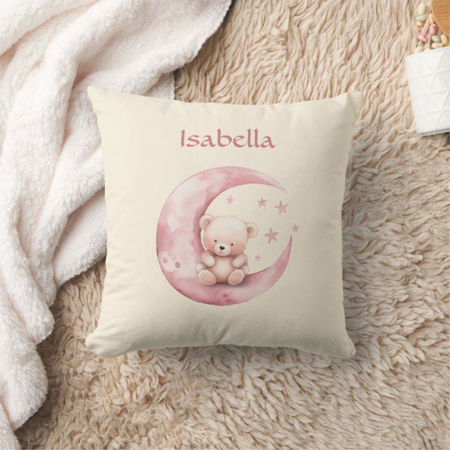 Söt teddybjörn på rosa måne kudde (Filt)