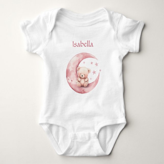 Söt teddybjörn på rosa måne t shirt (Framsida)