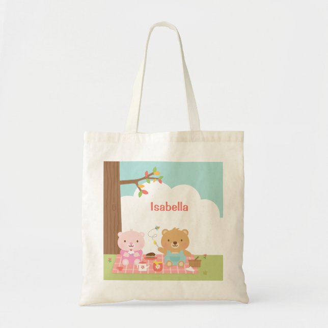 Söt Teddybjörn Picknickfest Utomhus För Barn Tygkasse (Framsidan)