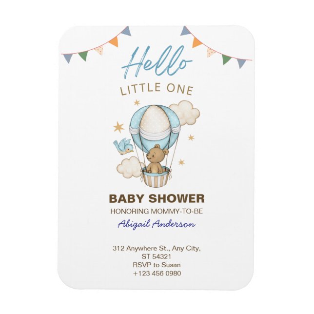 Söt Teddybjörn Pojke Baby Shower Inbjudan Magnet (Vertikal)
