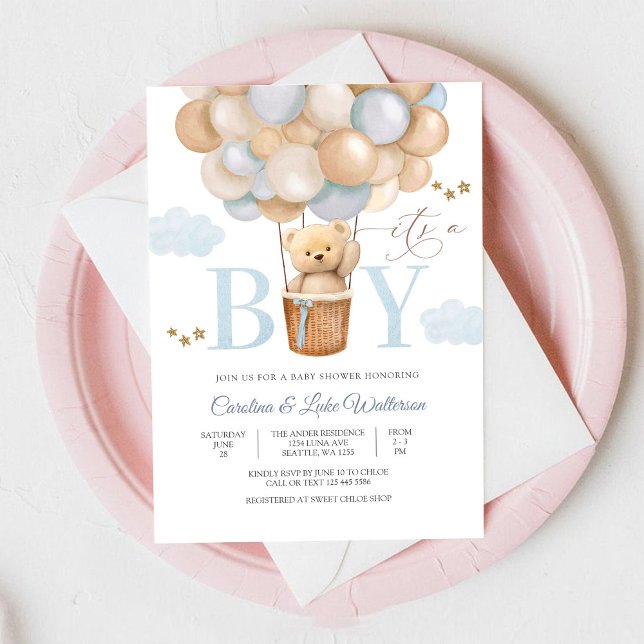 Söt Teddybjörn Pojke Dop Invitation Inbjudningar (Skapare uppladdad)