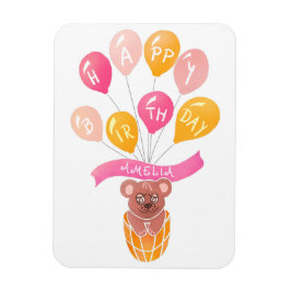 Söt Teddybjörn Rosa Ballonger Flicka Födelsedags K Magnet