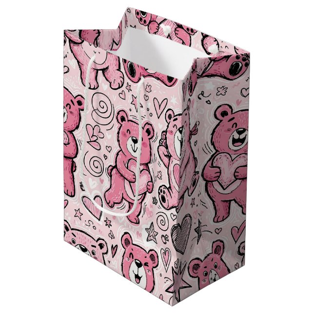 Söt Teddybjörn Rosa Mönster (Framsidan Vinklad)