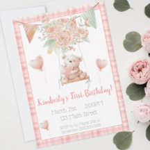 Söt teddybjörn Rosa rutig födelsedag