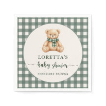 Söt teddybjörn Rustik grön karoad babyshower
