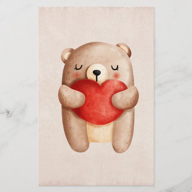 Söt teddybjörn som bär ett rött hjärta brevpapper (Framsida)