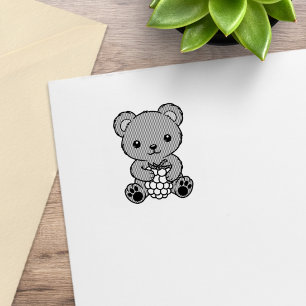 Söt teddybjörn som håller en bär 1x1 stämpel