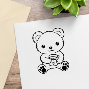 Söt teddybjörn som håller en honungsburk Färg mig Stämpel