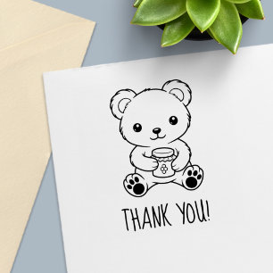 Söt teddybjörn som håller en honungsburk Tack Självfärgande Stämpel