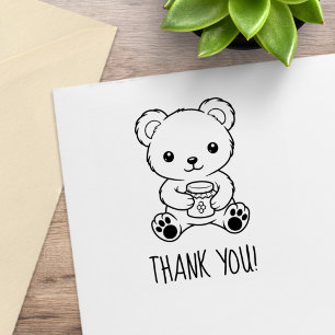 Söt teddybjörn som håller en honungsburk tack stämpel