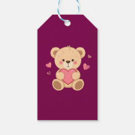 Söt teddybjörn som håller hjärta – Valentinskärlek Presentetikett