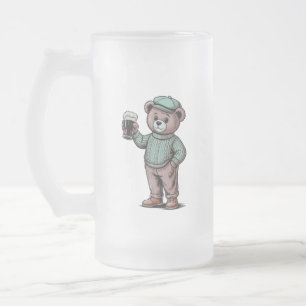Söt teddybjörn som håller öl frostat ölglas
