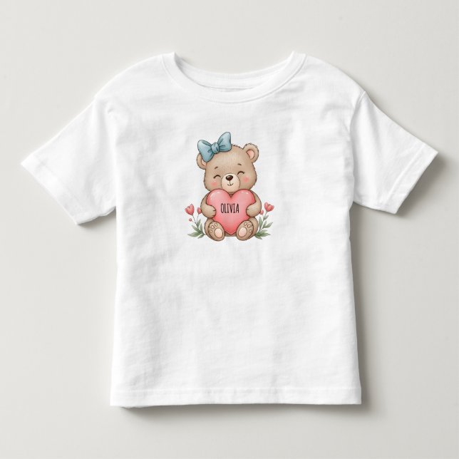 Söt teddybjörn som håller rosa hjärta t shirt (Framsida)