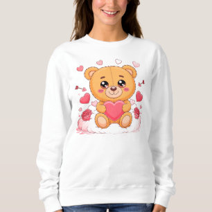 Söt teddybjörn som håller rosa hjärta T-shirt