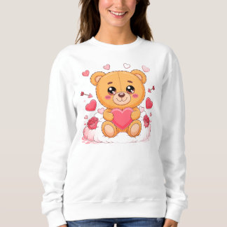 Söt teddybjörn som håller rosa hjärta T-shirt