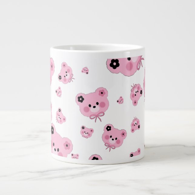 Söt Teddybjörn Specialmugg – Rosa & Svart  Jumbo Mugg (Framsidan)